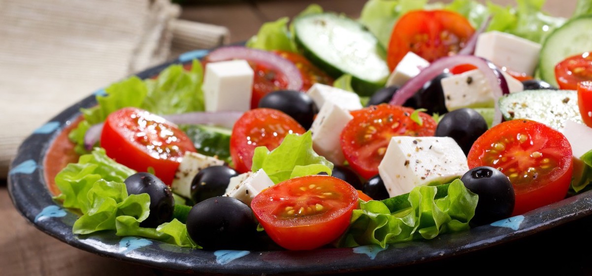 Greek salad with smoked salt